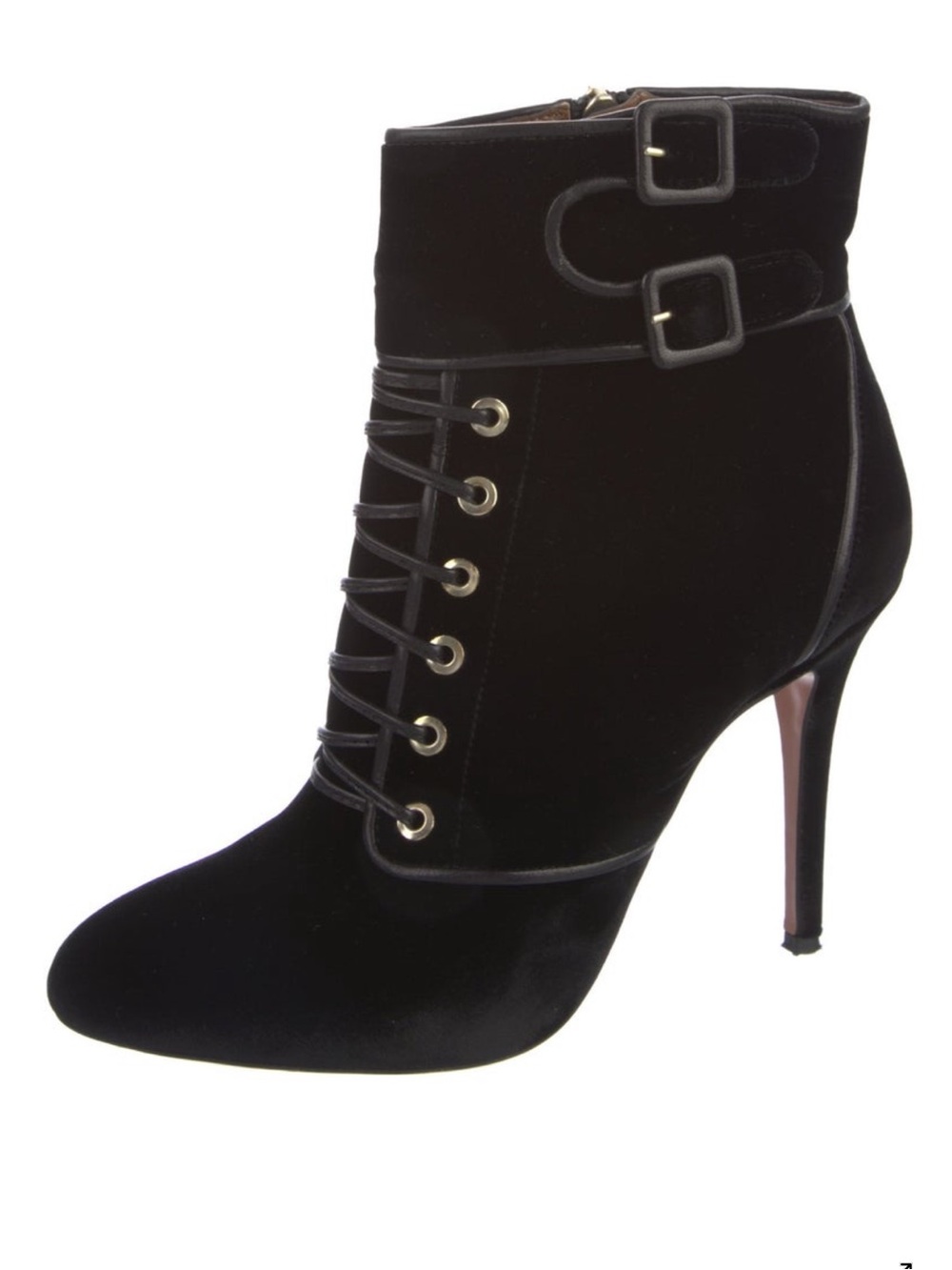Aquazzura Black Velvet Lace-Up Ankle Boots | size 38.5 or US size 8 - Picture 1 of 16